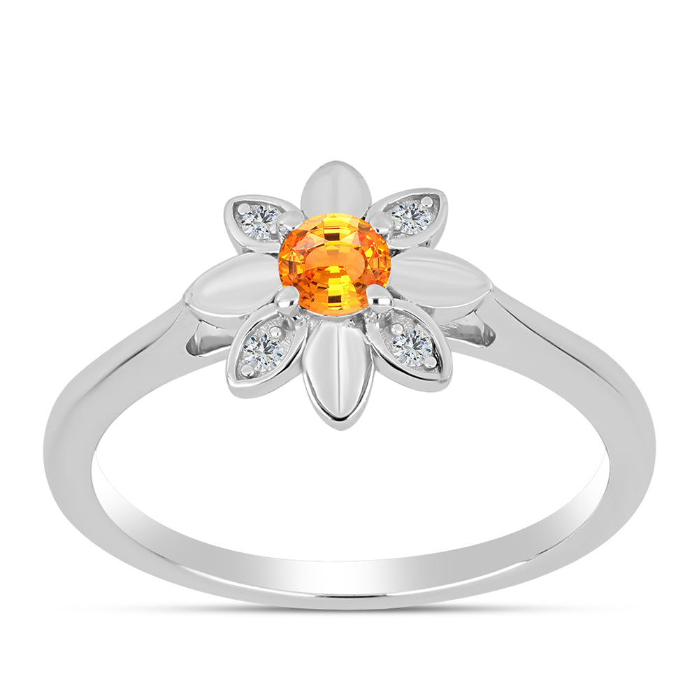 Inel din Argint 925 ( 2.75 grame ) cu Safir Padparadscha și Topaz Alb 0.34 Carate 3 