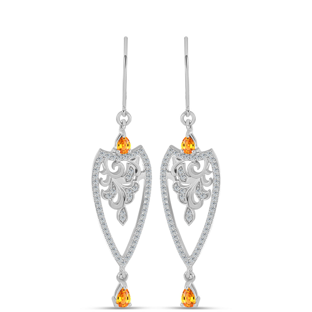 Cercei din Argint 925 ( 5.5 grame ) cu Safir Padparadscha și Topaz Alb 1.73 Carate 1 