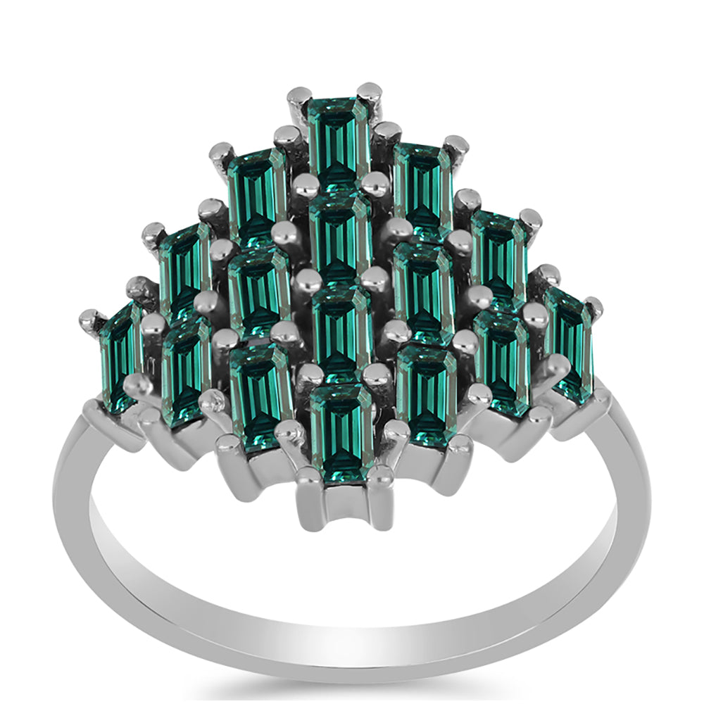 Inel din Argint 925 ( 3.92 grame ) cu Moissanite verde-albăstrui marin 1.83 Carate