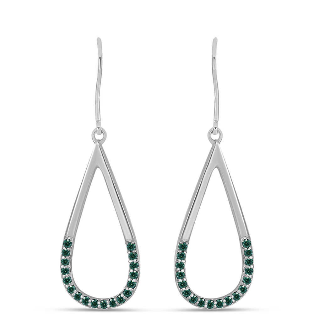 Cercei din Argint 925 ( 3.11 grame ) cu Moissanite verde-albăstrui marin 0.5 Carate