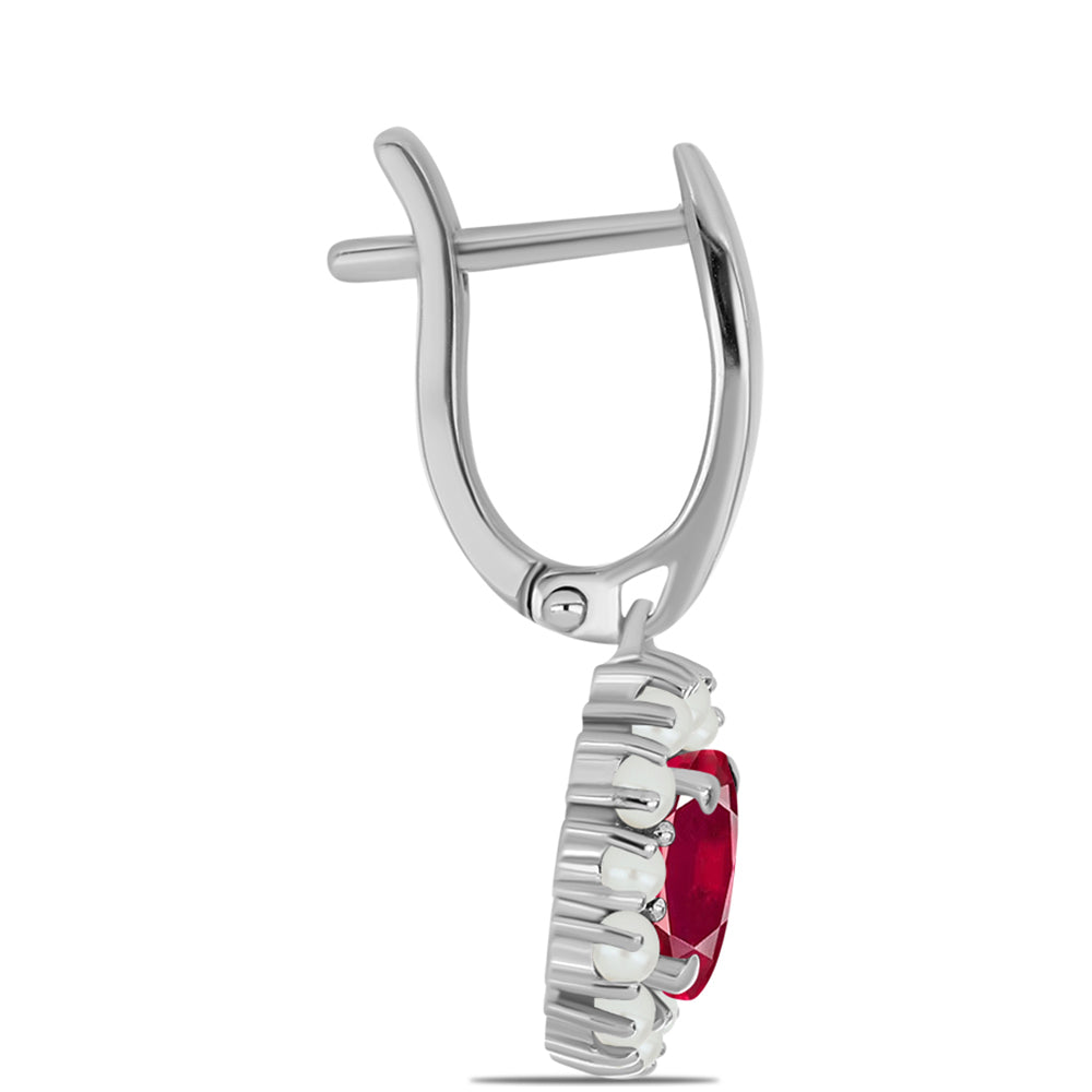 Cercei din Argint 925 ( 3.67 grame ) cu Rubin Malagasy și Perlă de Apă Dulce Albă 3.2 Carate 2 