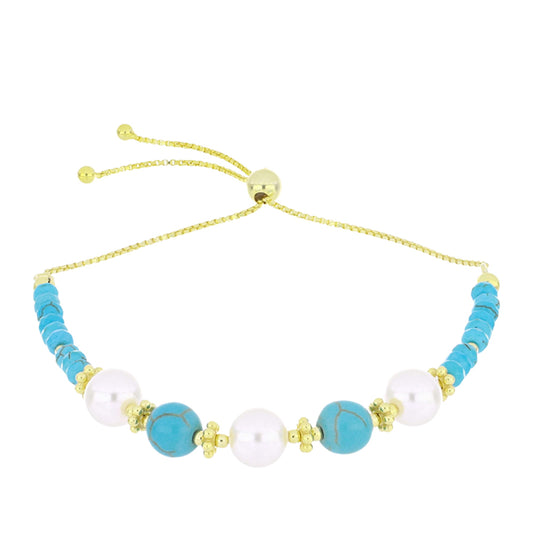 Brățară din Argint 925 Placat cu Aur ( 3.35 grame ) cu Turcoaz ”Frumoasa Adormită” și Perlă de Apă Dulce Albă 19.2 Carate