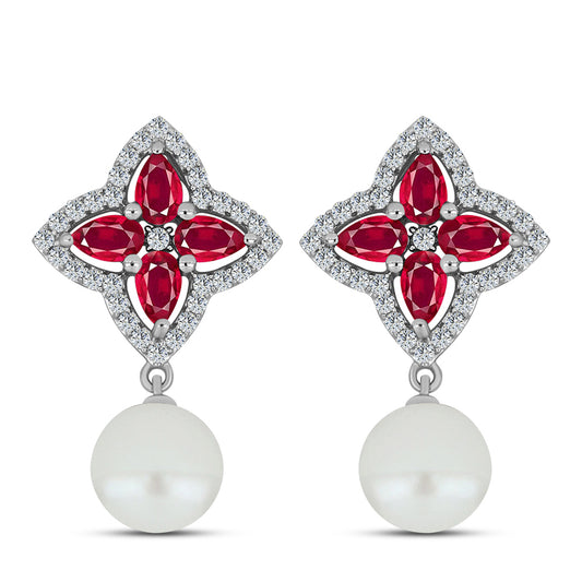 Pandantiv din Argint 925 ( 1.53 grame ) cu Rubin Malagasy și Perlă de Apă Dulce Albă 6.27 Carate