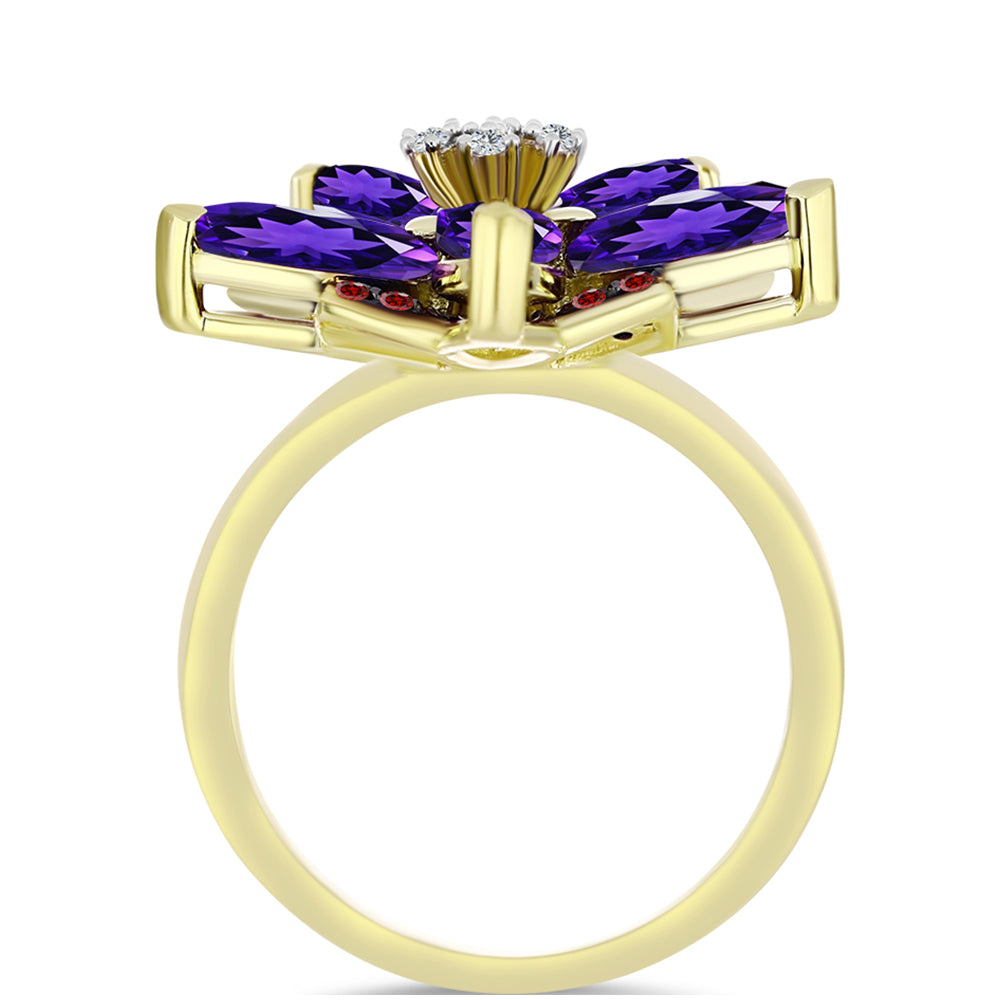 Inel din Argint 925 Placat cu Aur ( 4.93 grame ) cu Ametist Marocan și Granat Barton 2.83 Carate 2 