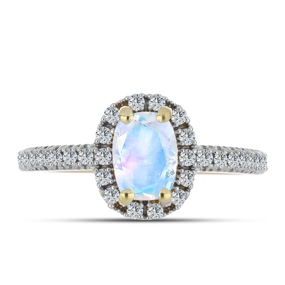 Inel din Argint 925 Placat cu Aur ( 2.55 grame ) cu Piatra Lunii Curcubeu și Topaz Alb 1.05 Carate