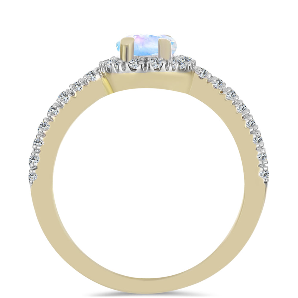 Inel din Argint 925 Placat cu Aur ( 2.55 grame ) cu Piatra Lunii Curcubeu și Topaz Alb 1.05 Carate 2 