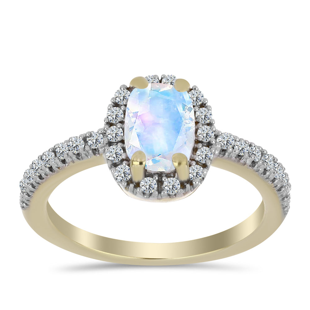 Inel din Argint 925 Placat cu Aur ( 2.55 grame ) cu Piatra Lunii Curcubeu și Topaz Alb 1.05 Carate