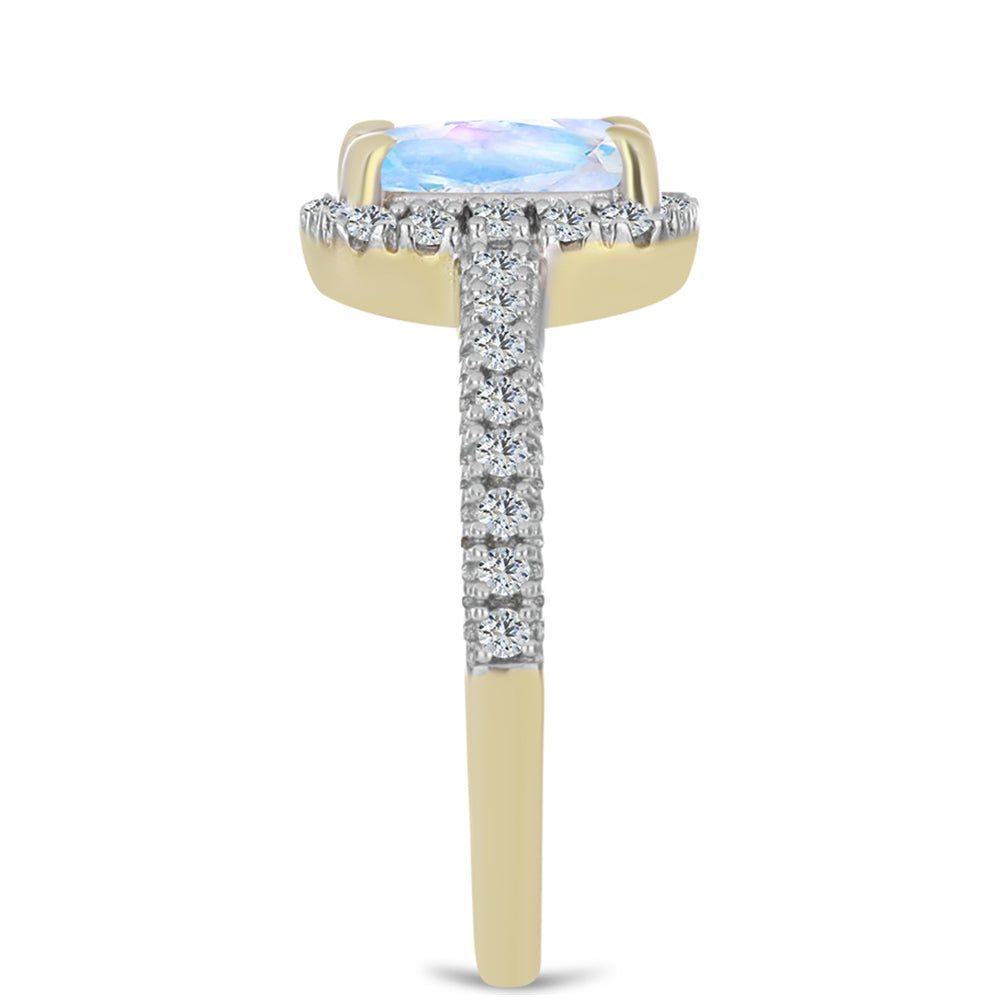 Inel din Argint 925 Placat cu Aur ( 2.55 grame ) cu Piatra Lunii Curcubeu și Topaz Alb 1.05 Carate 4 