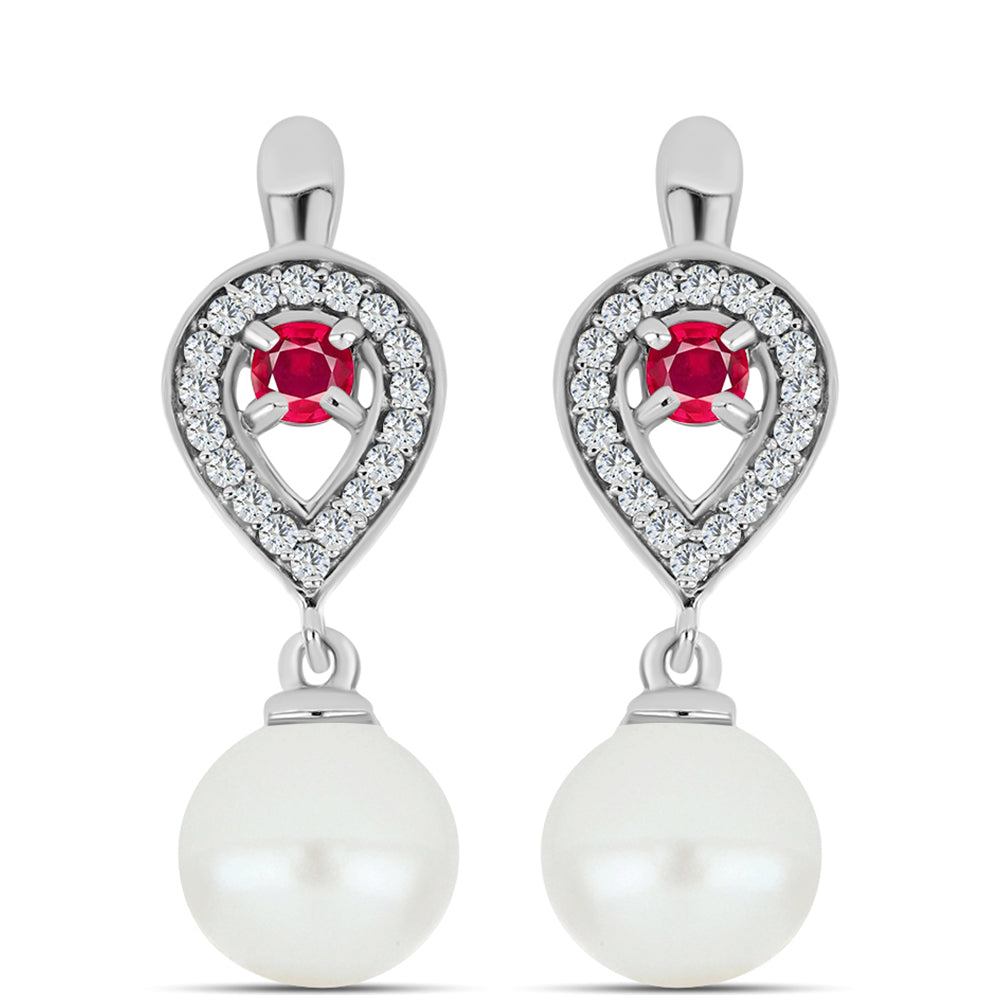 Cercei din Argint 925 ( 3.16 grame ) cu Rubin Malagasy și Perlă de Apă Dulce Albă 7.36 Carate