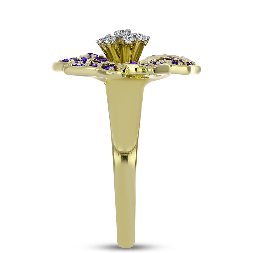 Inel din Argint 925 Placat cu Aur ( 5.35 grame ) cu Ametist Marocan și Topaz Alb 1.38 Carate