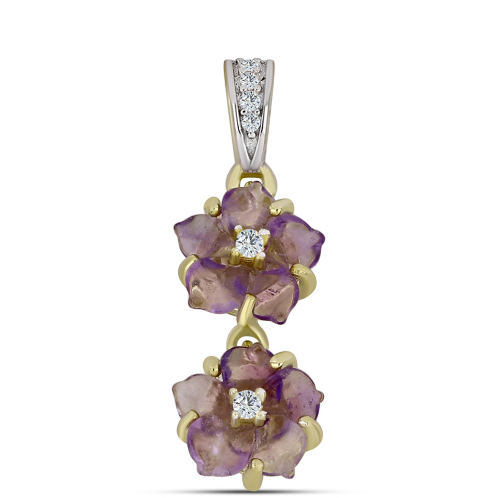 Pandantiv din Argint 925 Placat cu Aur ( 1.24 grame ) cu Ametist Marocan și Ametist Brazilian 1.18 Carate 1 