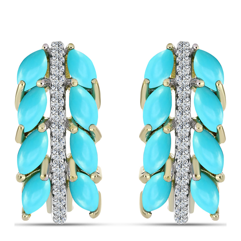 Cercei din Argint 925 Placat cu Aur ( 5.69 grame ) cu Turcoaz ”Frumoasa Adormită” și Topaz Alb 2.87 Carate