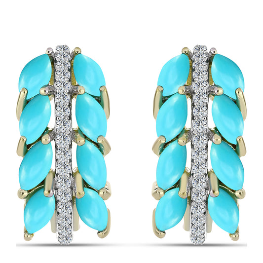 Cercei din Argint 925 Placat cu Aur ( 5.69 grame ) cu Turcoaz ”Frumoasa Adormită” și Topaz Alb 2.87 Carate