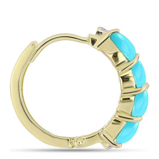 Cercei din Argint 925 Placat cu Aur ( 5.69 grame ) cu Turcoaz ”Frumoasa Adormită” și Topaz Alb 2.87 Carate