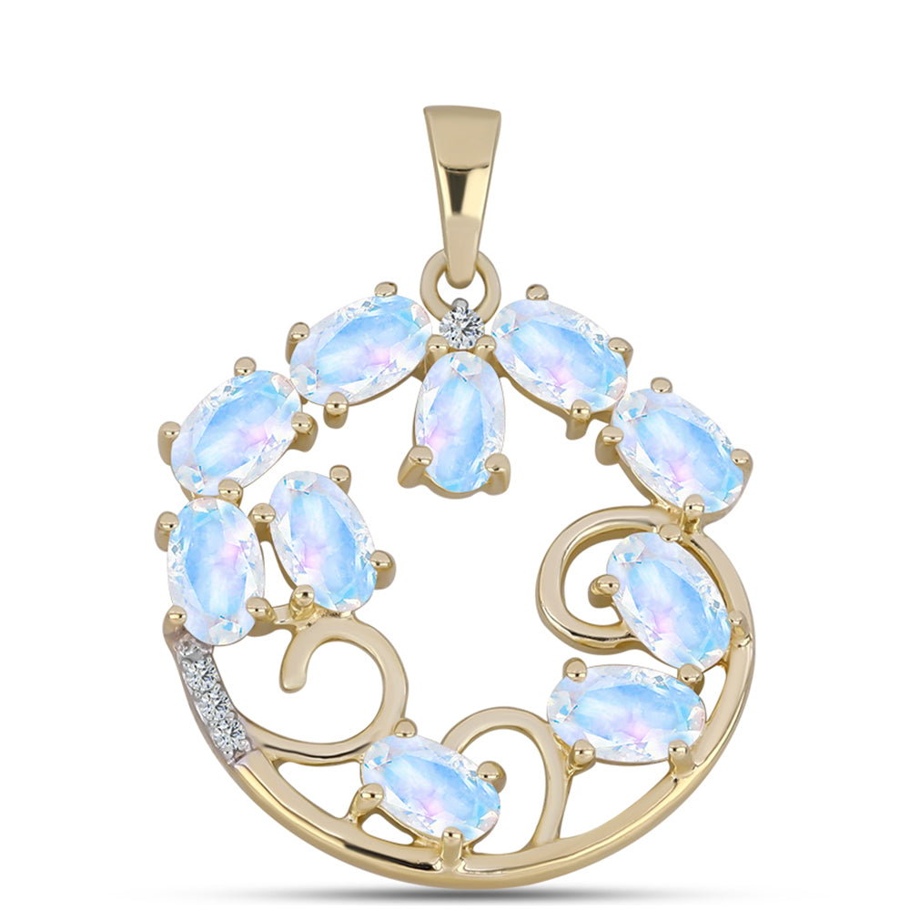 Pandantiv din Argint 925 Placat cu Aur ( 1.83 grame ) cu Piatra Lunii Curcubeu și Topaz Alb 2.41 Carate 1 