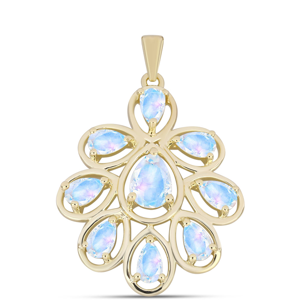 Pandantiv din Argint 925 Placat cu Aur ( 2.9 grame ) cu Piatra Lunii Curcubeu 2.43 Carate 1 