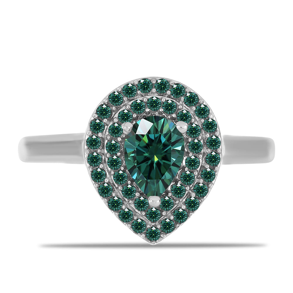 Inel din Argint 925 ( 2.84 grame ) cu Moissanite verde-albăstrui marin 1.01 Carate 1 