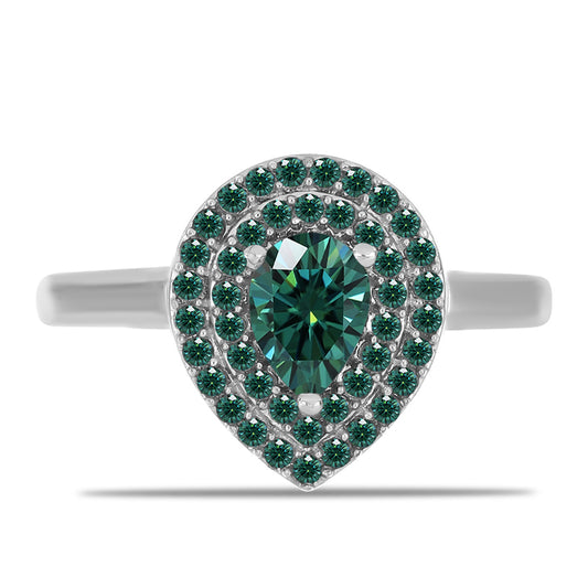 Inel din Argint 925 ( 2.84 grame ) cu Moissanite verde-albăstrui marin 1.01 Carate