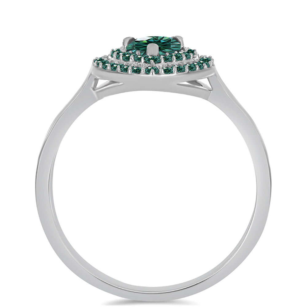 Inel din Argint 925 ( 2.84 grame ) cu Moissanite verde-albăstrui marin 1.01 Carate 2 