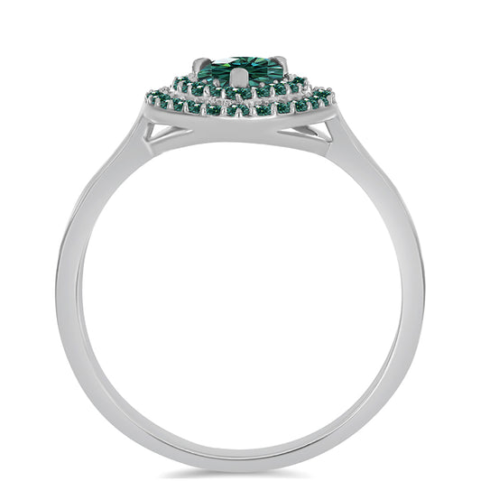 Inel din Argint 925 ( 2.84 grame ) cu Moissanite verde-albăstrui marin 1.01 Carate