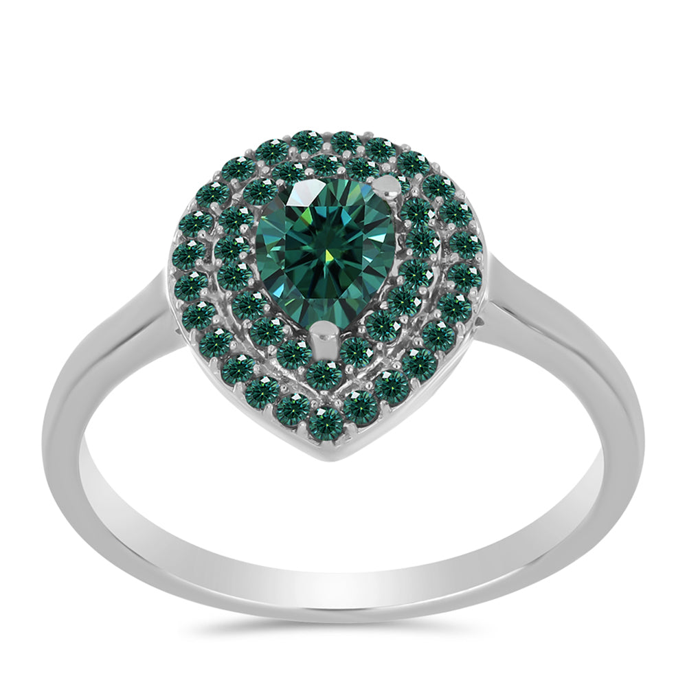 Inel din Argint 925 ( 2.84 grame ) cu Moissanite verde-albăstrui marin 1.01 Carate