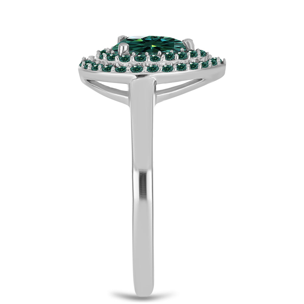 Inel din Argint 925 ( 2.84 grame ) cu Moissanite verde-albăstrui marin 1.01 Carate