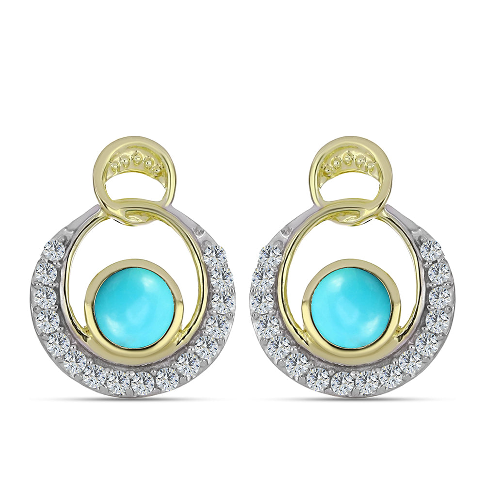 Cercei din Argint 925 Placat cu Aur ( 3.66 grame ) cu Turcoaz ”Frumoasa Adormită” și Topaz Alb 0.93 Carate 1 