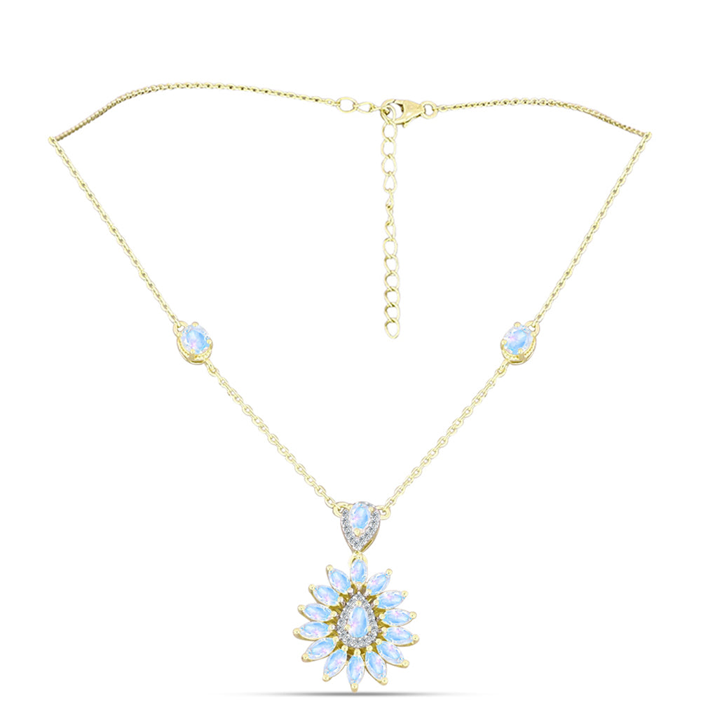 Colier din Argint 925 Placat cu Aur ( 5.76 grame ) cu Piatra Lunii Curcubeu 3.35 Carate 1 