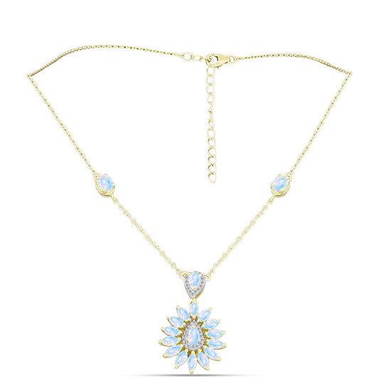 Colier din Argint 925 Placat cu Aur ( 5.76 grame ) cu Piatra Lunii Curcubeu 3.35 Carate