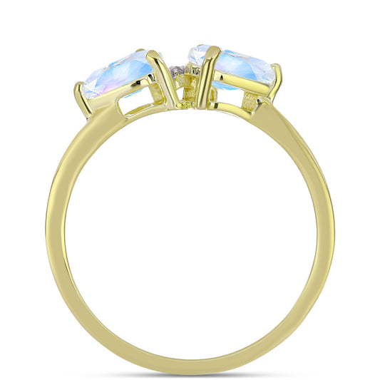 Inel din Argint 925 Placat cu Aur ( 2.24 grame ) cu Piatra Lunii Curcubeu și Topaz Alb 1.44 Carate