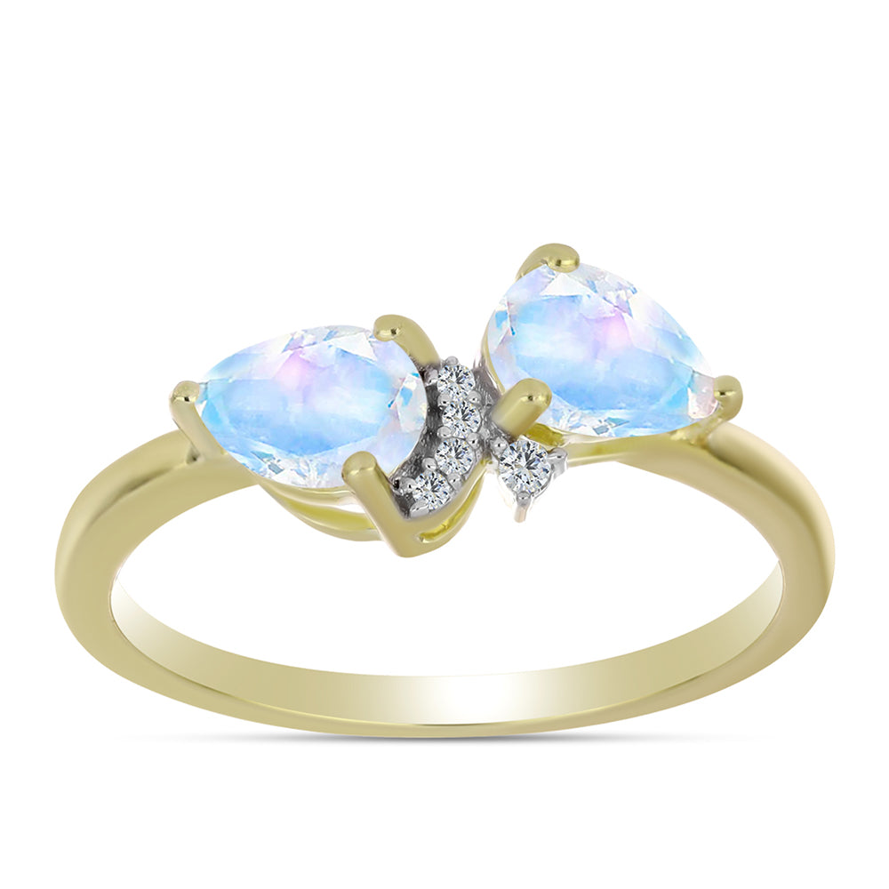 Inel din Argint 925 Placat cu Aur ( 2.24 grame ) cu Piatra Lunii Curcubeu și Topaz Alb 1.44 Carate 3 