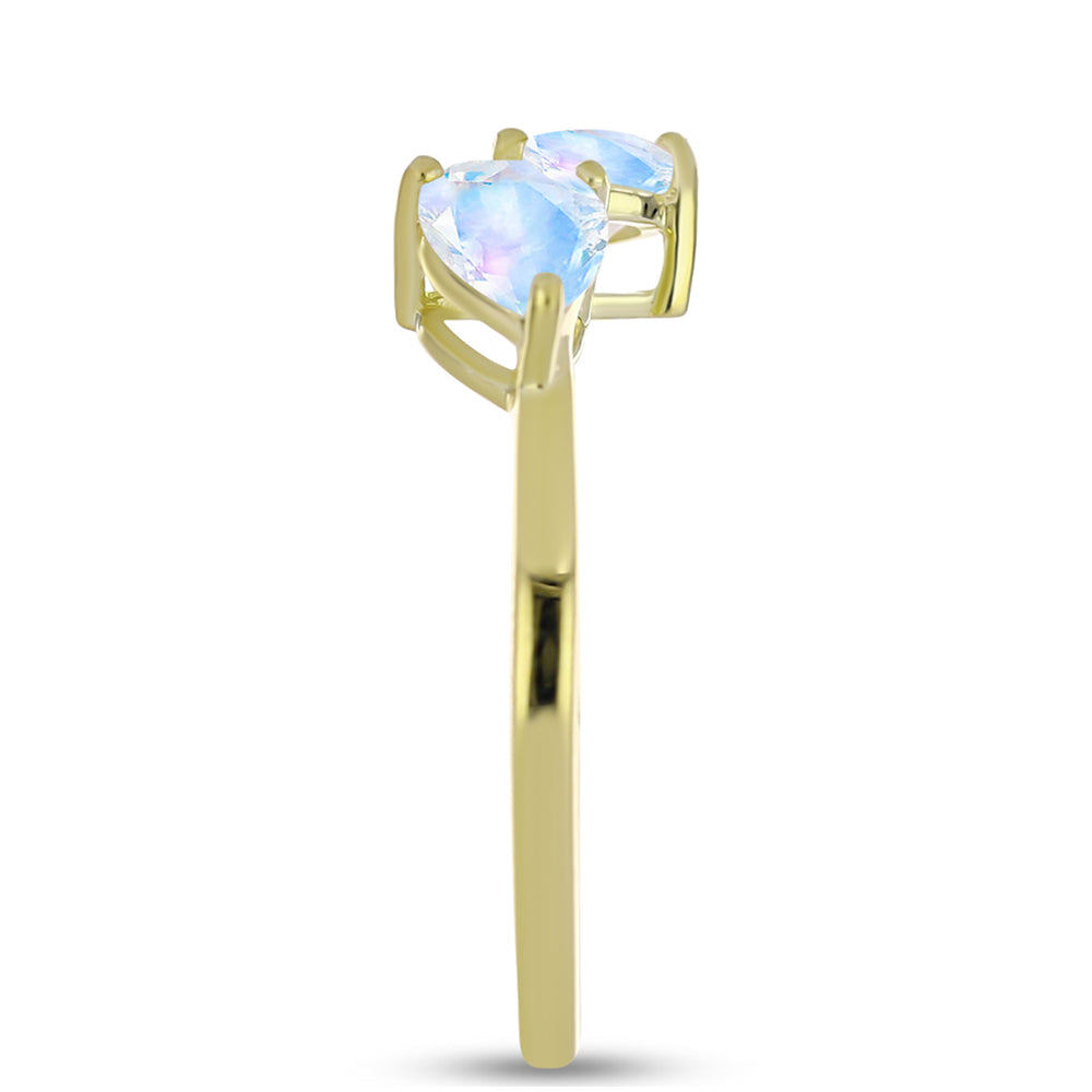 Inel din Argint 925 Placat cu Aur ( 2.24 grame ) cu Piatra Lunii Curcubeu și Topaz Alb 1.44 Carate 4 