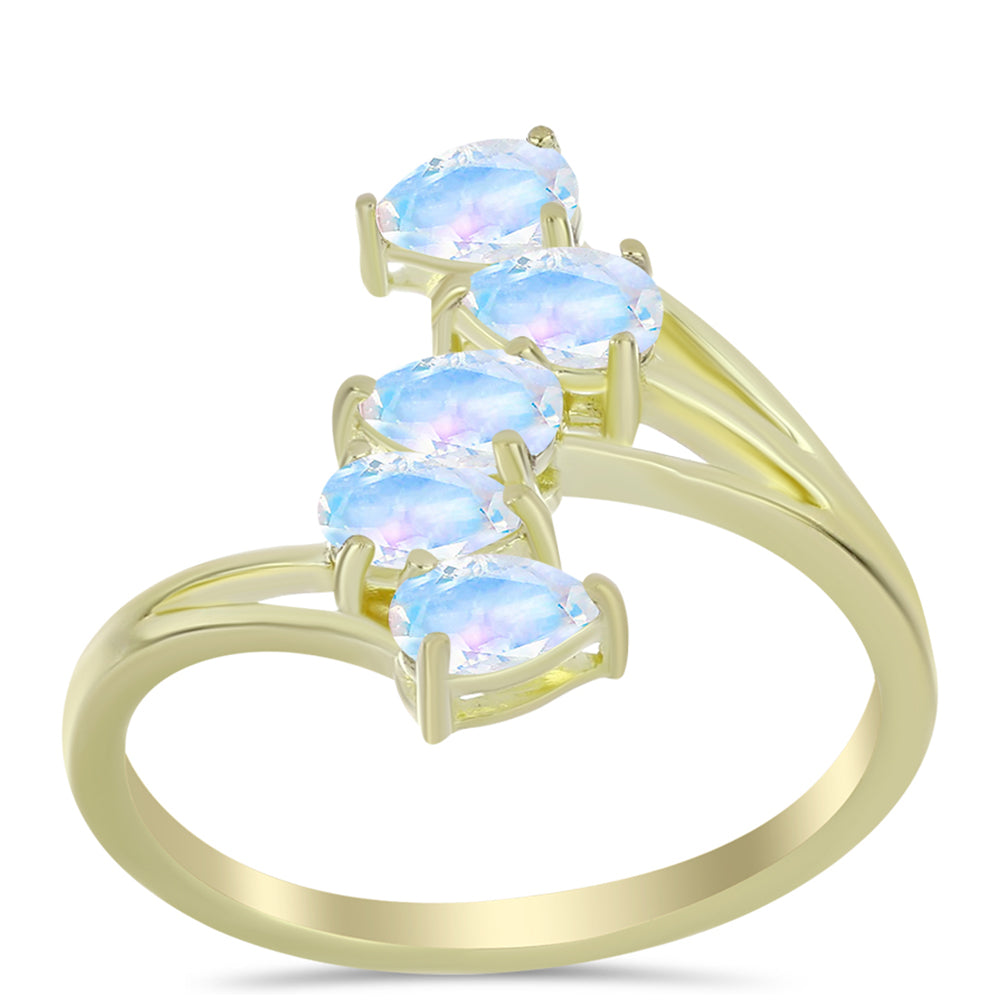 Inel din Argint 925 Placat cu Aur ( 2.48 grame ) cu Piatra Lunii Curcubeu 1.08 Carate 3 