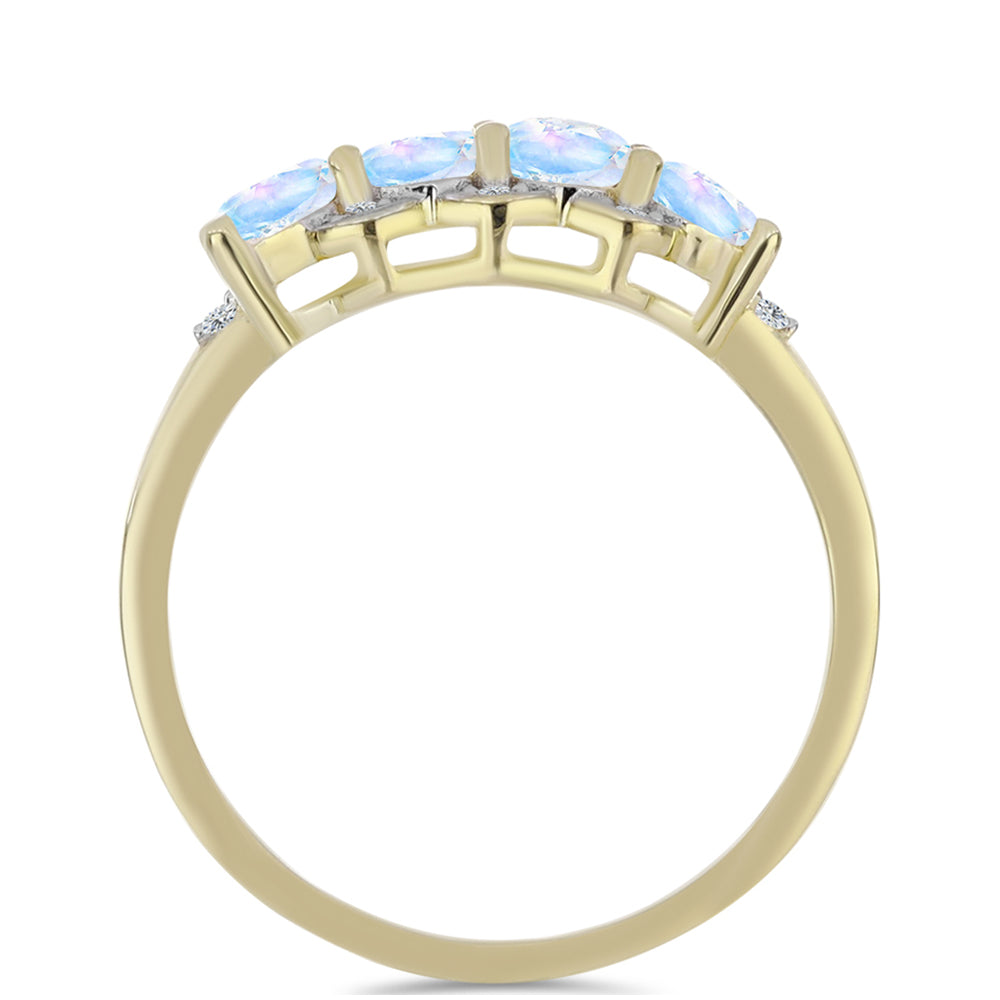 Inel din Argint 925 Placat cu Aur ( 2.35 grame ) cu Piatra Lunii Curcubeu și Topaz Alb 1.1 Carate 2 