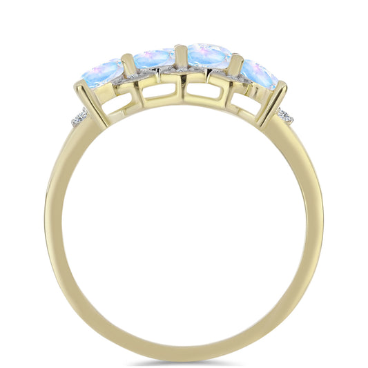 Inel din Argint 925 Placat cu Aur ( 2.35 grame ) cu Piatra Lunii Curcubeu și Topaz Alb 1.1 Carate