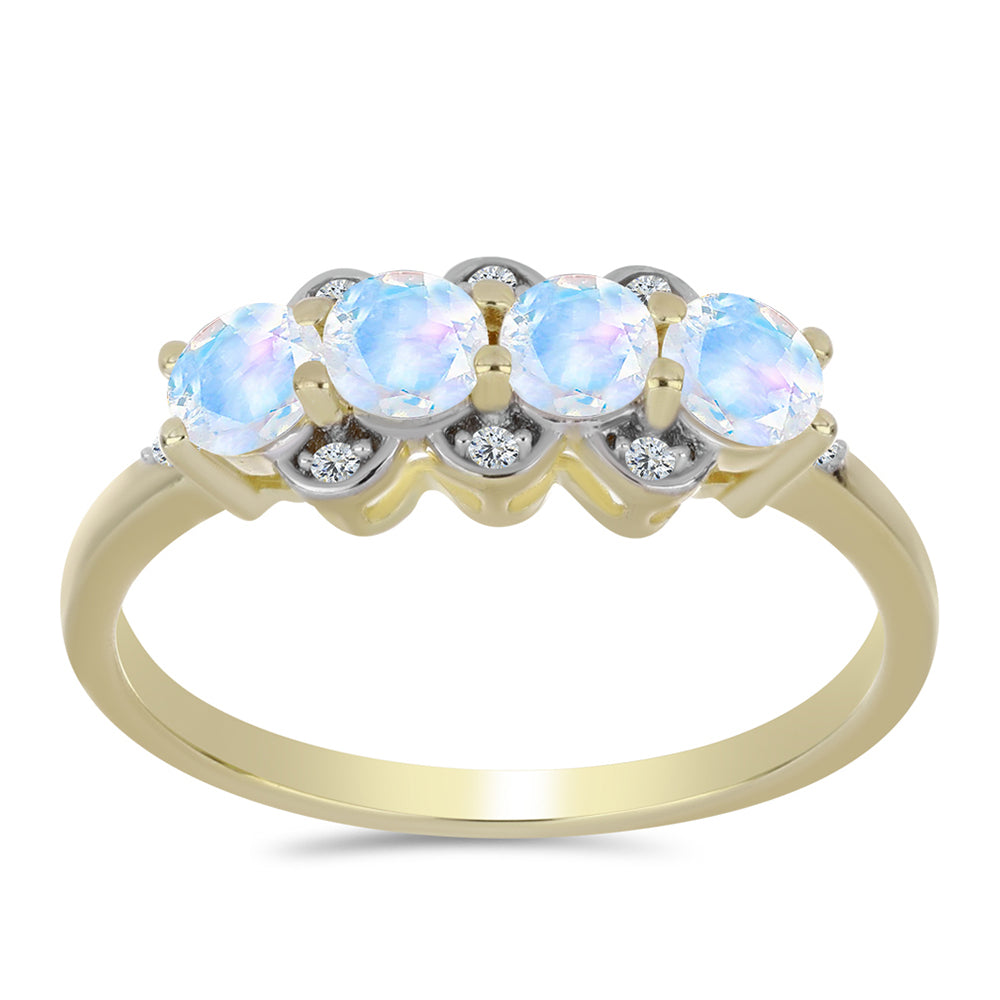 Inel din Argint 925 Placat cu Aur ( 2.35 grame ) cu Piatra Lunii Curcubeu și Topaz Alb 1.1 Carate 3 