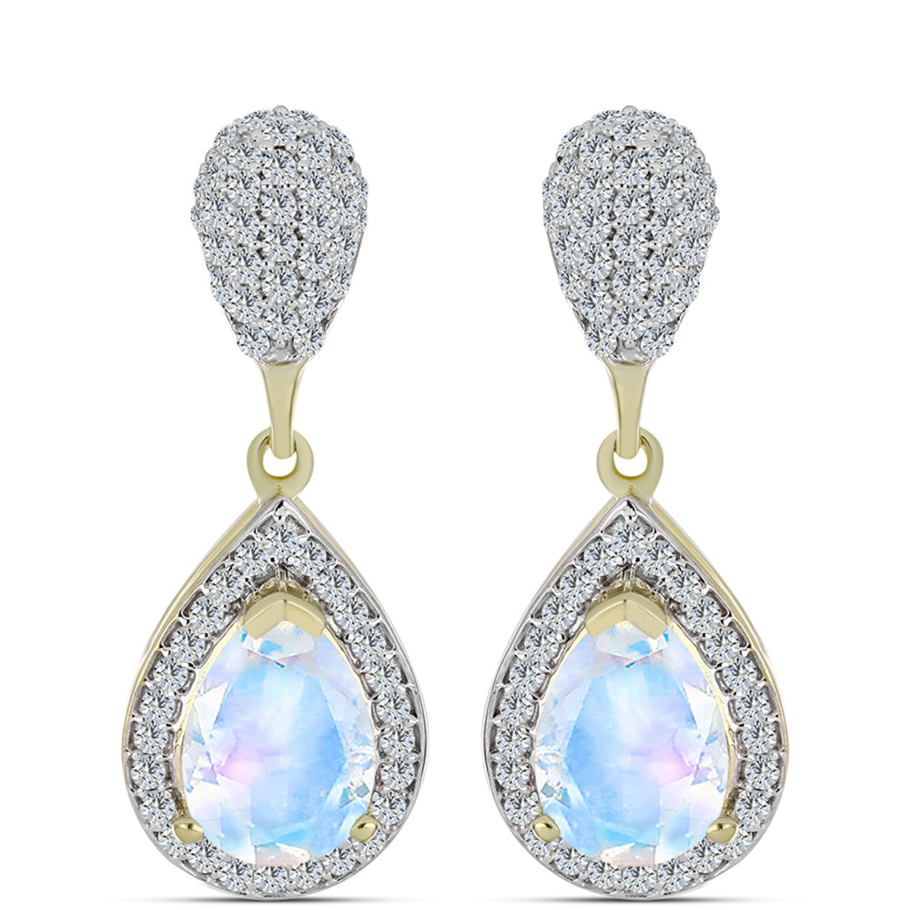 Cercei din Argint 925 Placat cu Aur ( 4.51 grame ) cu Piatra Lunii Curcubeu și Topaz Alb 4.56 Carate