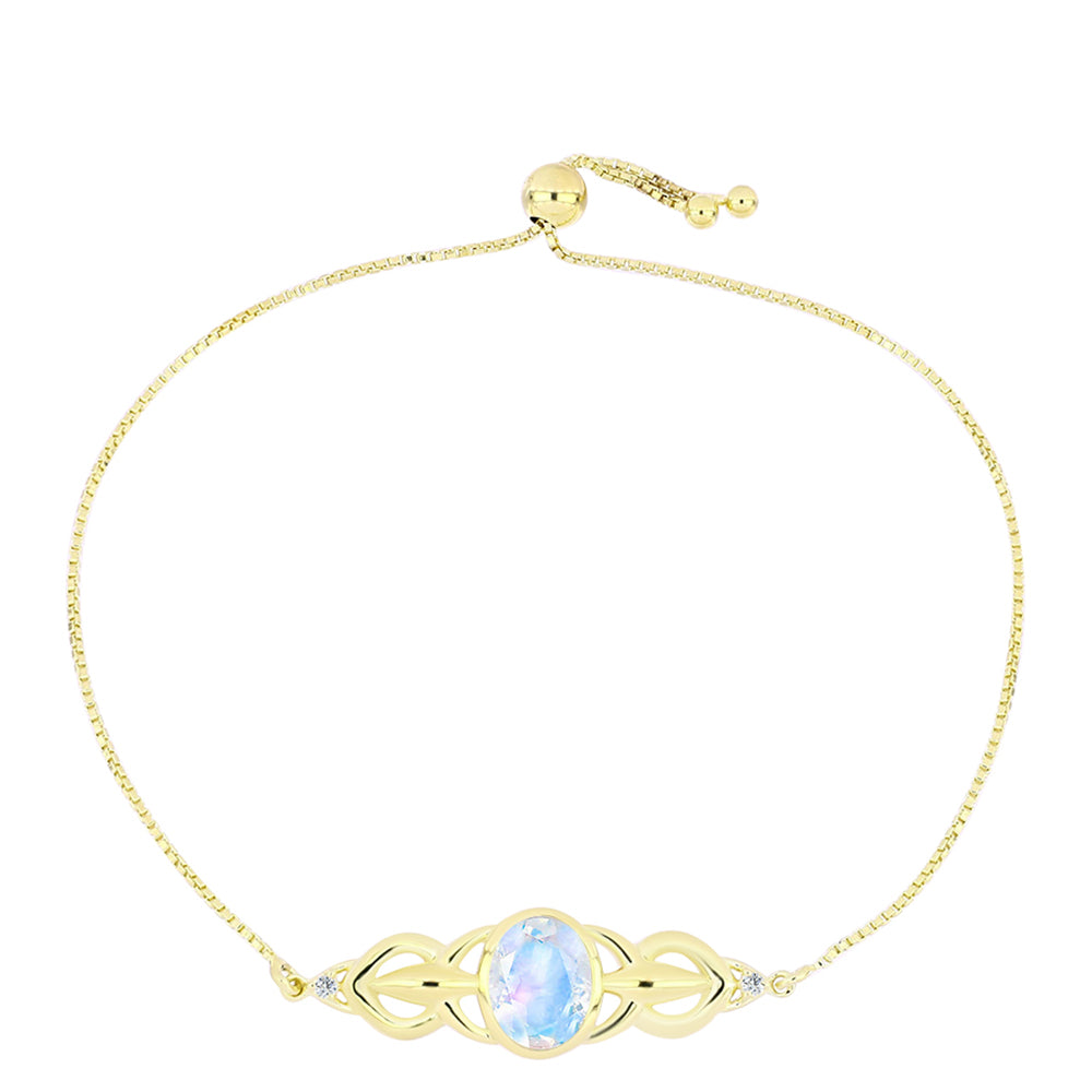 Brățară din Argint 925 Placat cu Aur ( 7.33 grame ) cu Piatra Lunii Curcubeu și Topaz Alb 2.5 Carate