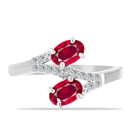 Inel din Argint 925 ( 2.52 grame ) cu Rubin Malagasy și Topaz Alb 1.41 Carate