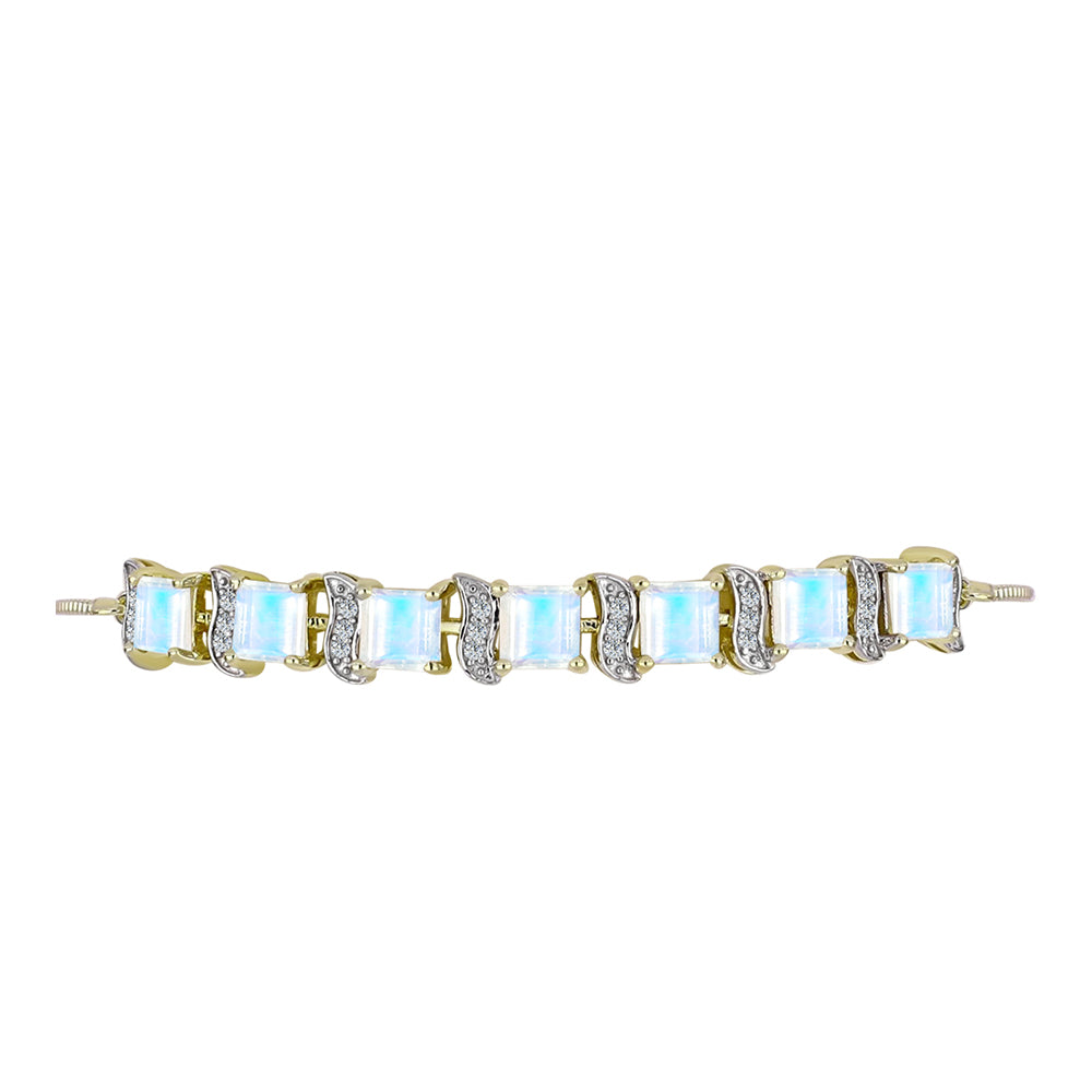 Brățară din Argint 925 Placat cu Aur ( 5.65 grame ) cu Piatra Lunii Curcubeu și Topaz Alb 4.62 Carate 2 