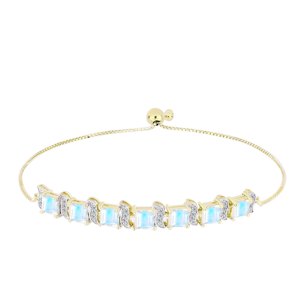 Brățară din Argint 925 Placat cu Aur ( 5.65 grame ) cu Piatra Lunii Curcubeu și Topaz Alb 4.62 Carate 1 