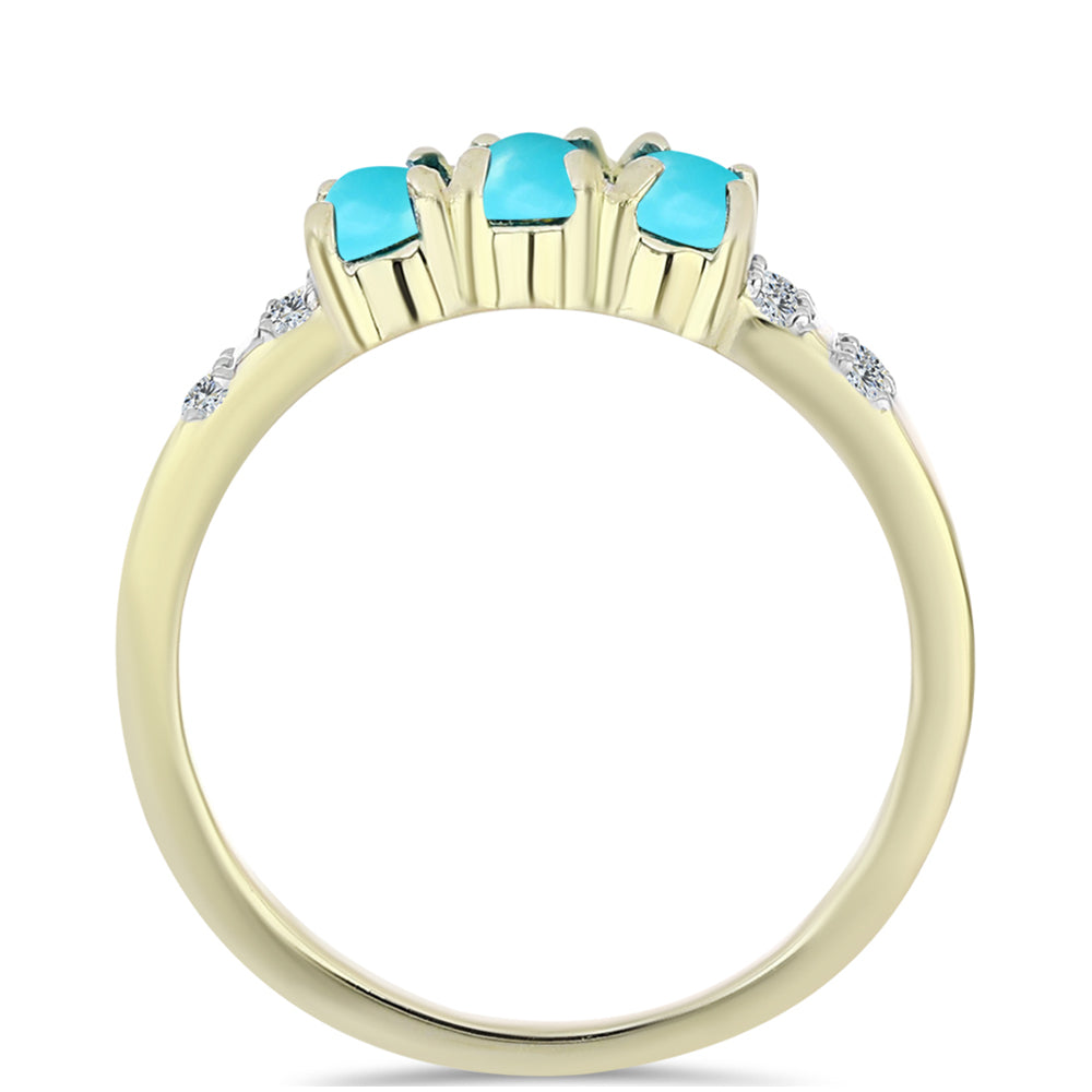 Inel din Argint 925 Placat cu Aur ( 2.53 grame ) cu Turcoaz ”Frumoasa Adormită” și Topaz Alb 0.65 Carate 2 