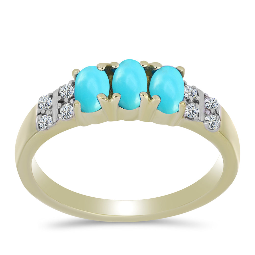 Inel din Argint 925 Placat cu Aur ( 2.53 grame ) cu Turcoaz ”Frumoasa Adormită” și Topaz Alb 0.65 Carate 3 