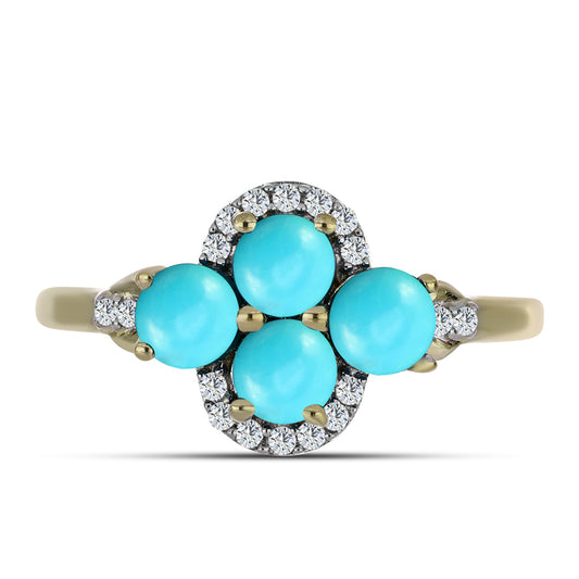 Inel din Argint 925 Placat cu Aur ( 2.34 grame ) cu Turcoaz ”Frumoasa Adormită” și Topaz Alb 1.38 Carate