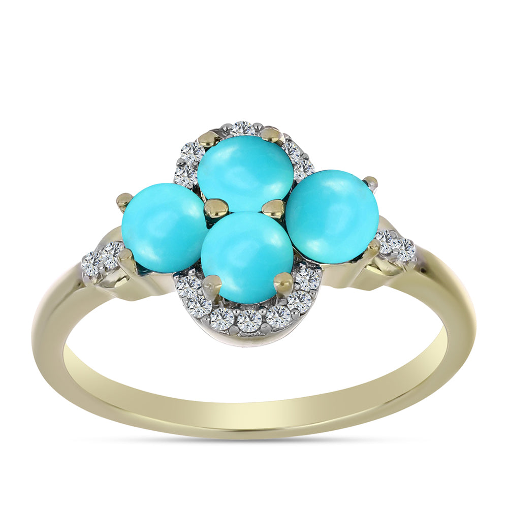 Inel din Argint 925 Placat cu Aur ( 2.34 grame ) cu Turcoaz ”Frumoasa Adormită” și Topaz Alb 1.38 Carate 3 