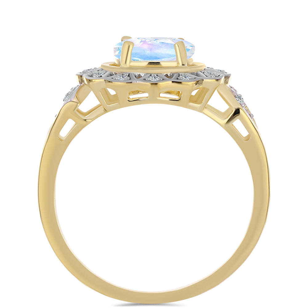 Inel din Argint 925 Placat cu Aur ( 3.51 grame ) cu Piatra Lunii Curcubeu și Topaz Alb 1.23 Carate 2 