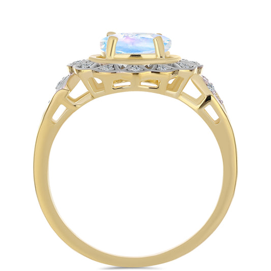 Inel din Argint 925 Placat cu Aur ( 3.51 grame ) cu Piatra Lunii Curcubeu și Topaz Alb 1.23 Carate