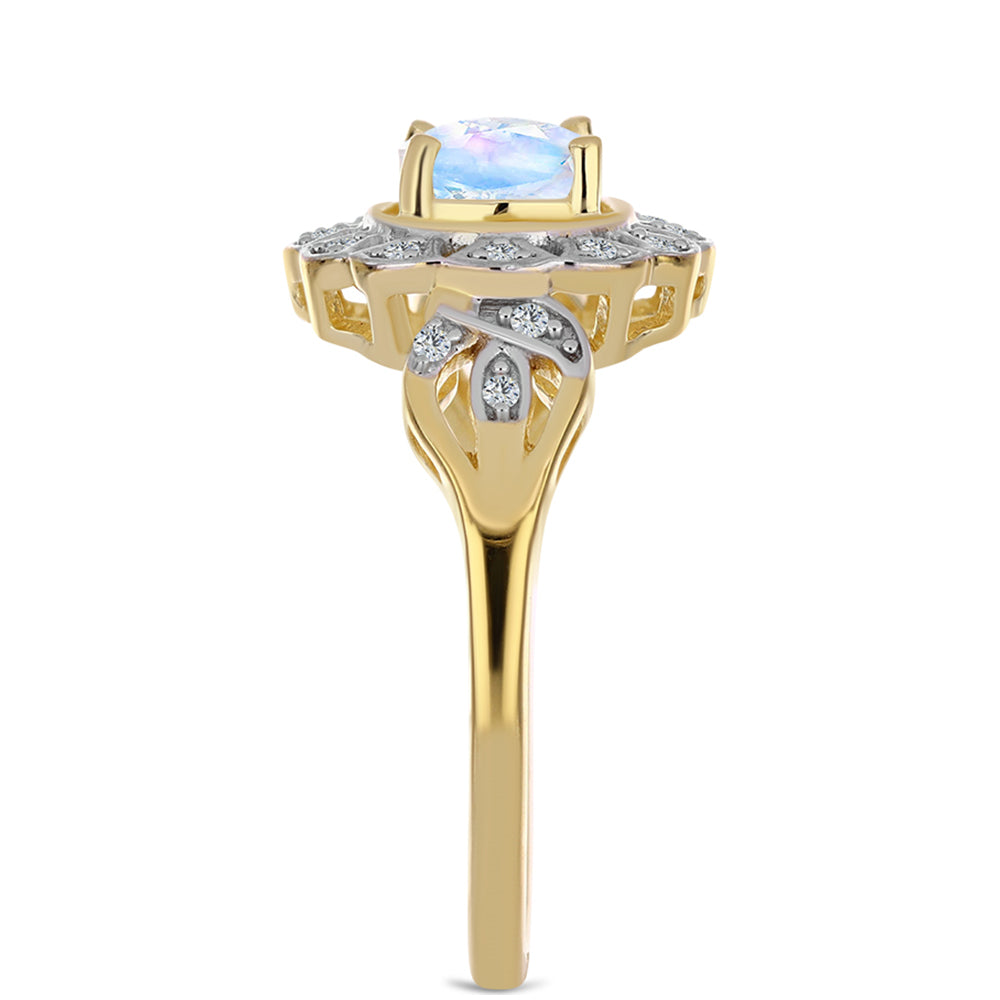 Inel din Argint 925 Placat cu Aur ( 3.51 grame ) cu Piatra Lunii Curcubeu și Topaz Alb 1.23 Carate 4 
