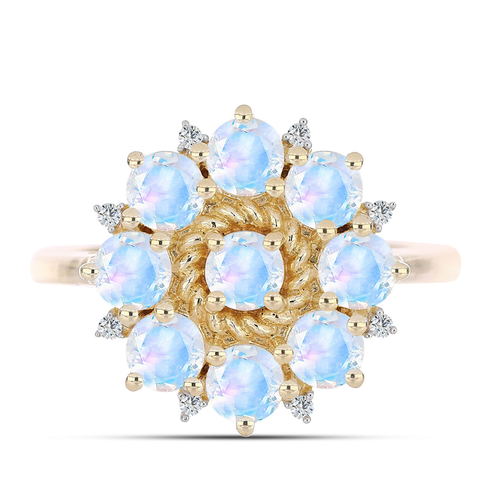 Inel din Argint 925 Placat cu Aur ( 3.84 grame ) cu Piatra Lunii Curcubeu și Topaz Alb 2.38 Carate