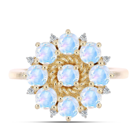 Inel din Argint 925 Placat cu Aur ( 3.84 grame ) cu Piatra Lunii Curcubeu și Topaz Alb 2.38 Carate